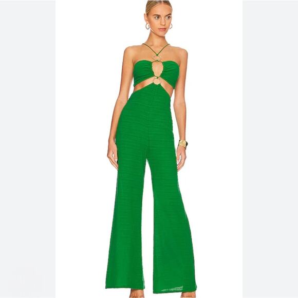 NEW Rumer The Label Amoura Green Gold Clasp Set Gold Accents Jumpsuit - Picture 1 of 15
